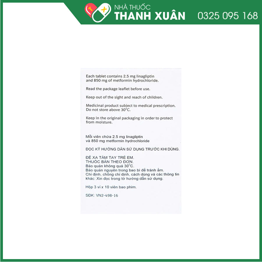 Trajenta Duo 2,5mg/850mg thuốc điều trị đái tháo đường tuýp 2
